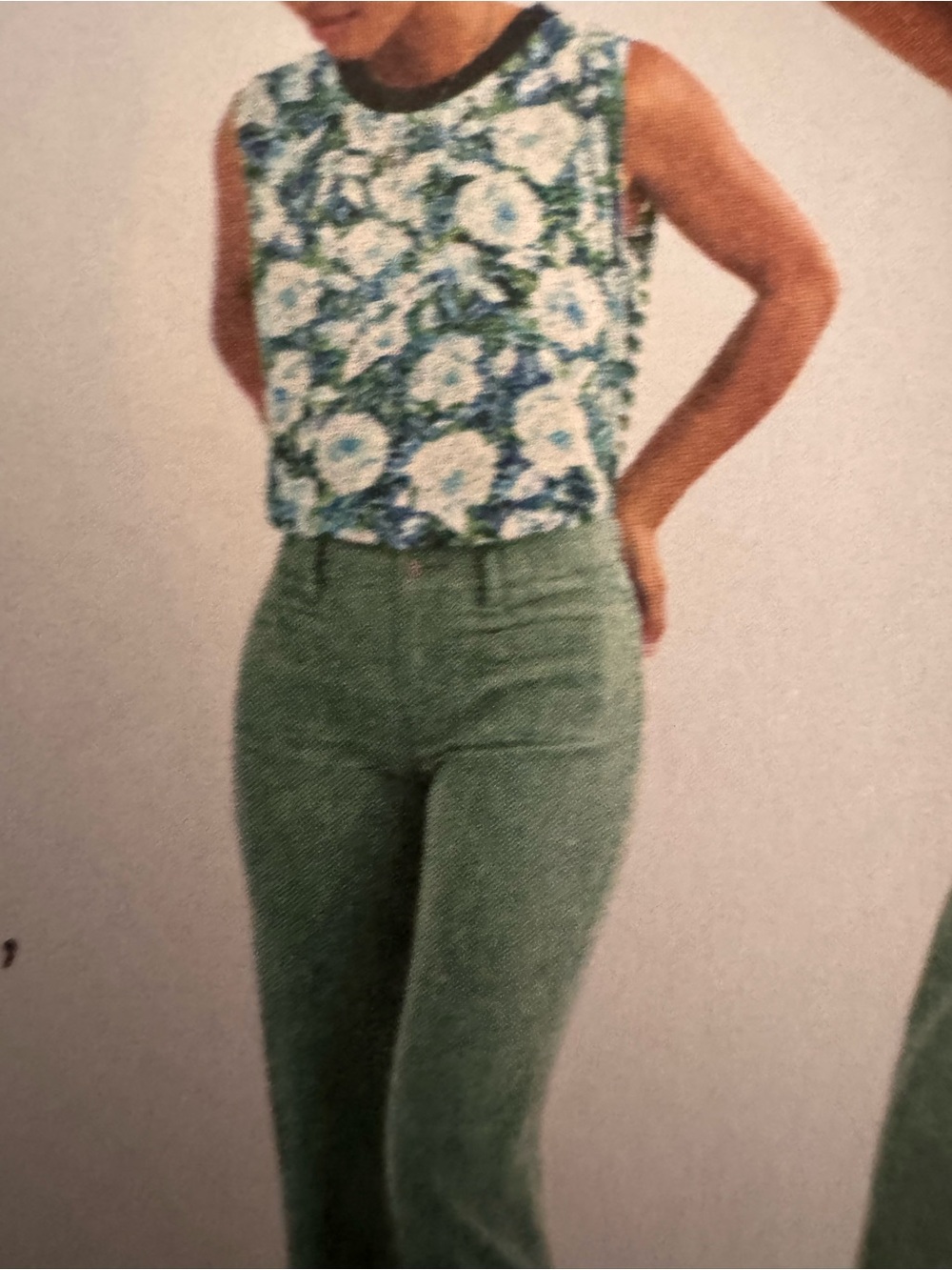 Cabi Floral (striped back) Knit Sleeveless Top in Blue & Green - Picture 2 of 9